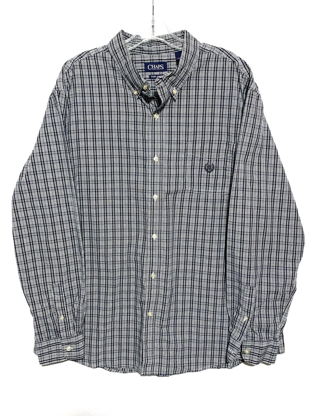Chaps Easy Care Black White Plaid Button Shirt Mens XXL Classic Preppy Office